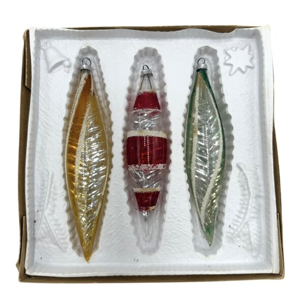 Vintage LANISSA Unsilvered Teardrop Tinsel Mica Christmas Ornaments 6” - Picture 2 of 9